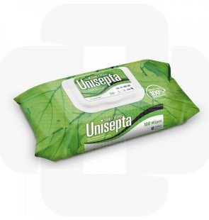 Toalhitas Unisepta desinfetantes biodegradáveis  saco 100