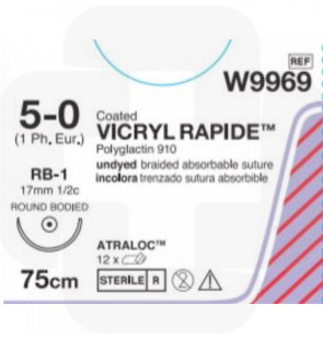 Fio de sutura Vicryl Rapid absorvível 5/0 ag.circ.16mm cx12