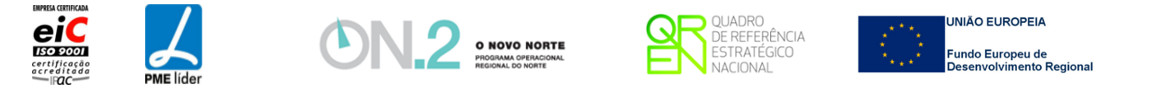 logotipos Qualidade ISO 9001, PME LIDER,ON.2, QREN, UE
